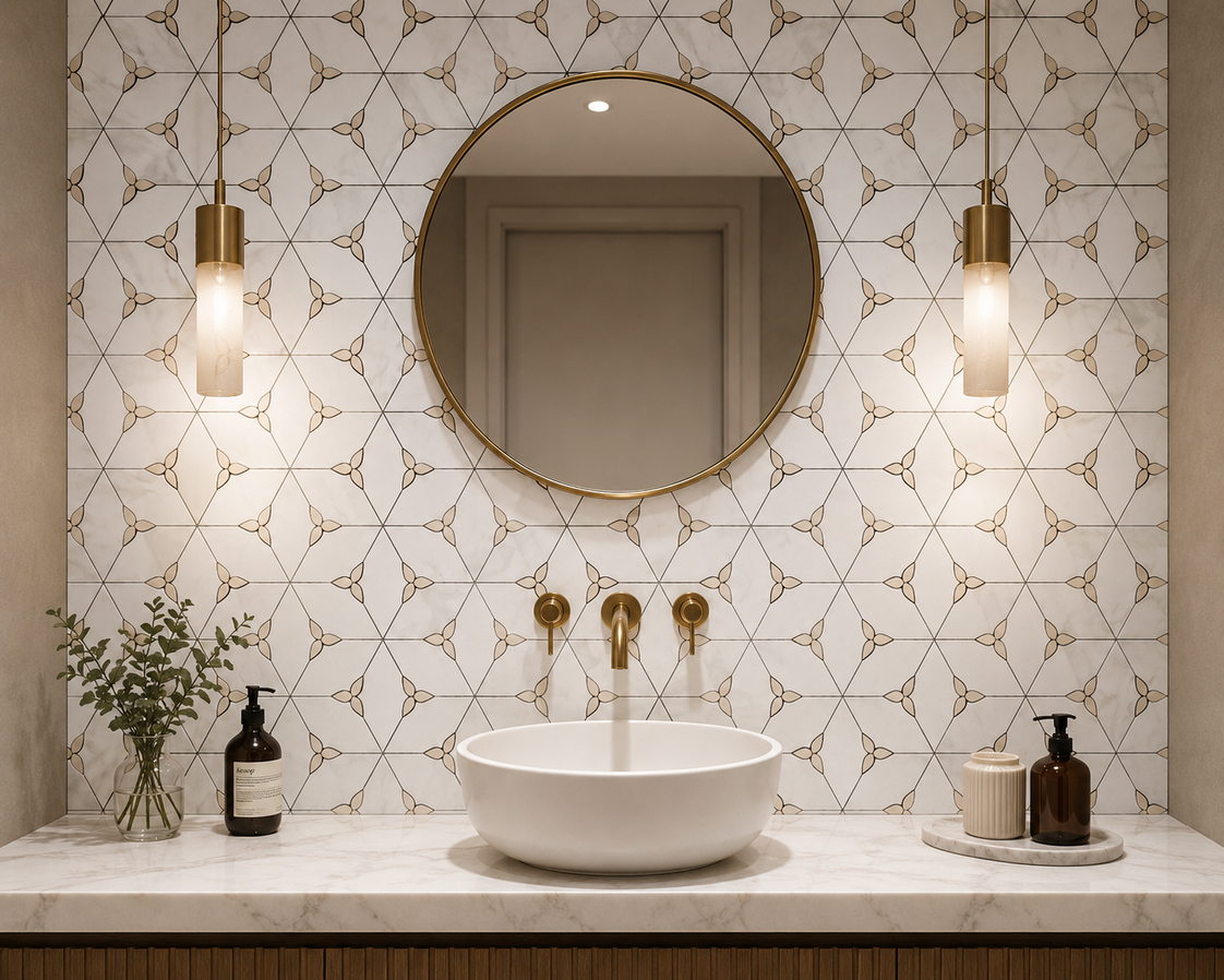 Petal Hex Beige & Dolomite Marble Waterjet Mosaic Tile