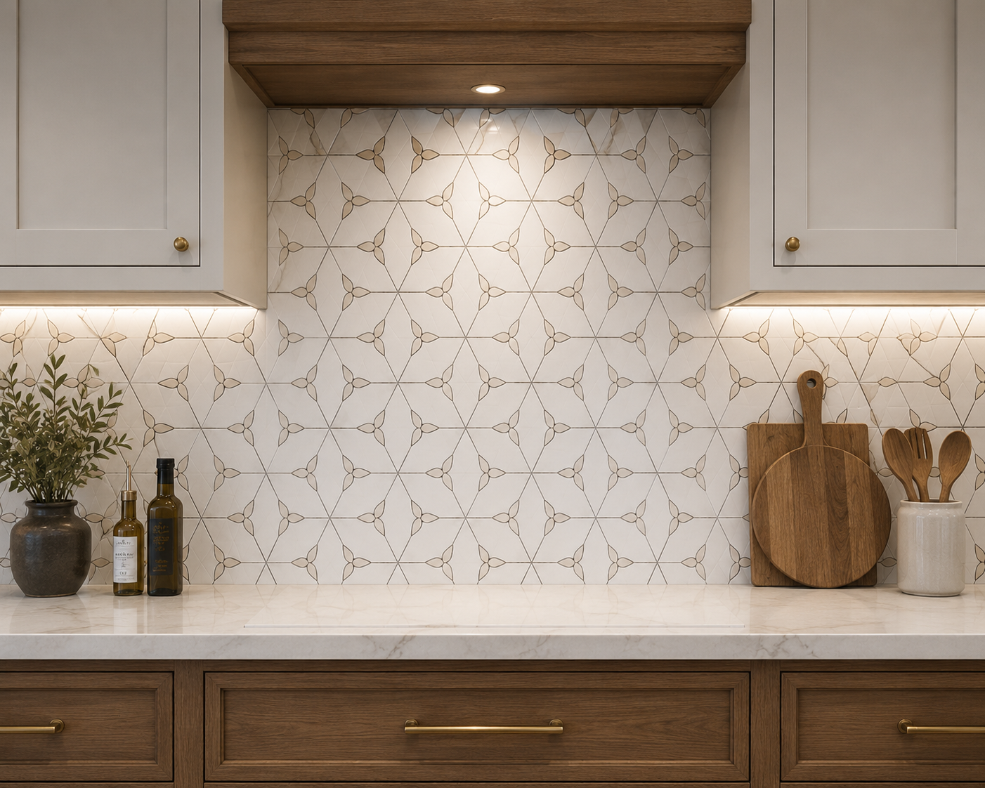 Petal Hex Beige & Dolomite Marble Waterjet Mosaic Tile