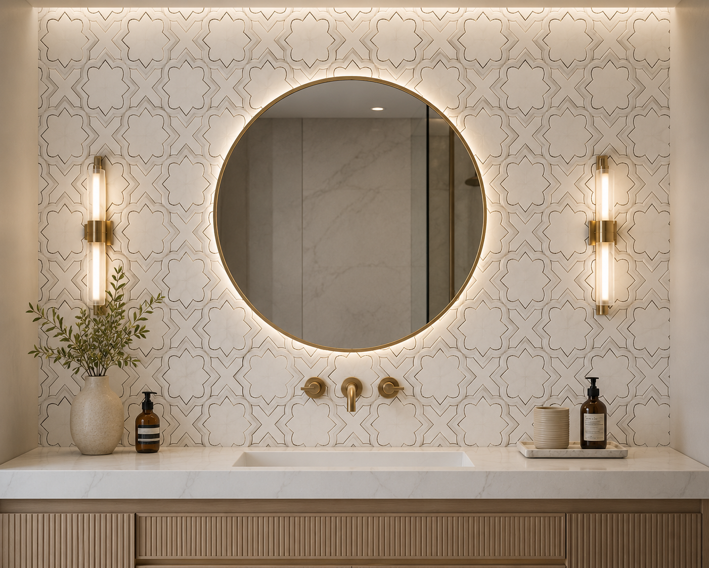 Basil White Dolomite & Turkish Carrara Marble Waterjet Mosaic Tile