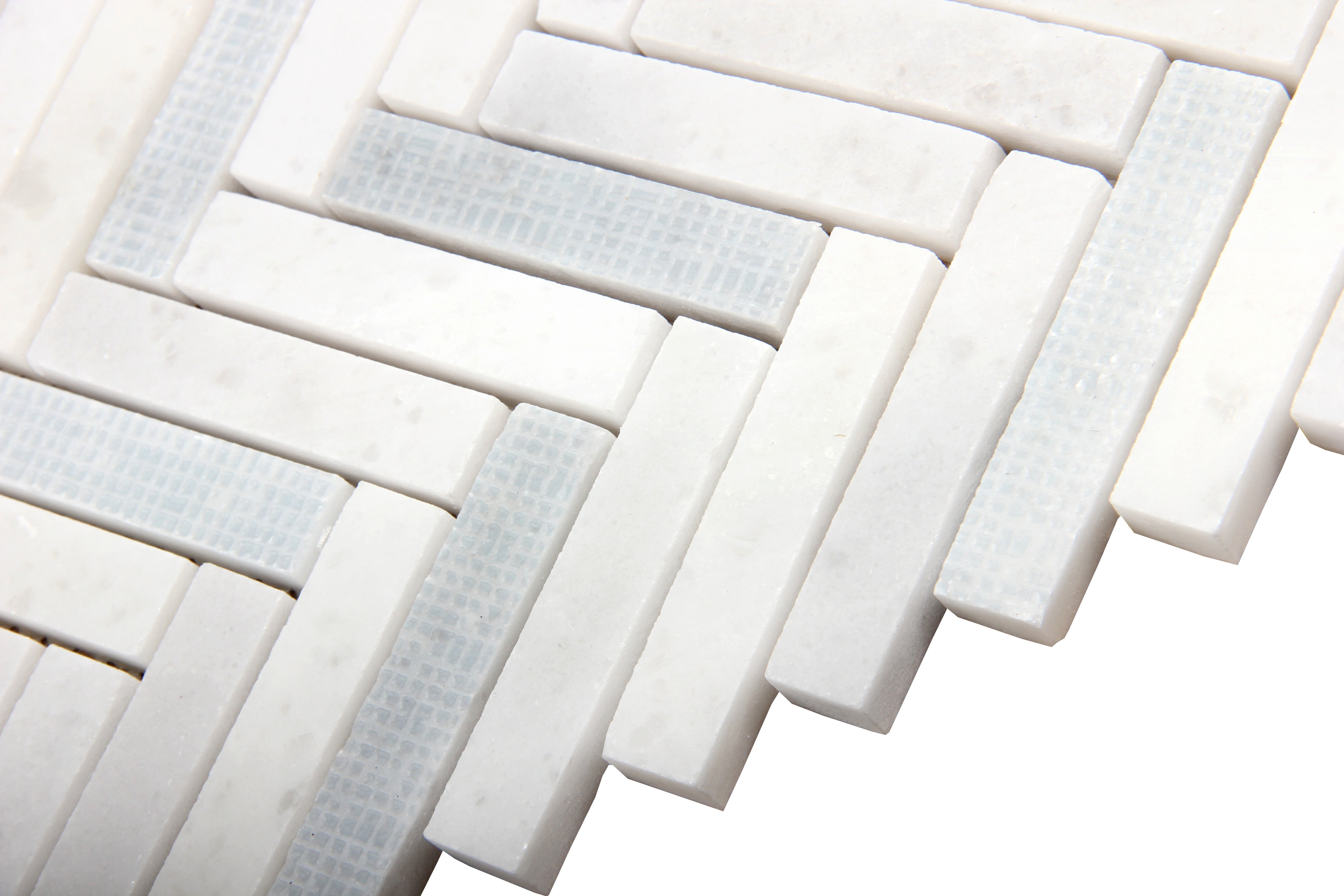 Azul White Herringbone Marble Mosaic Tile