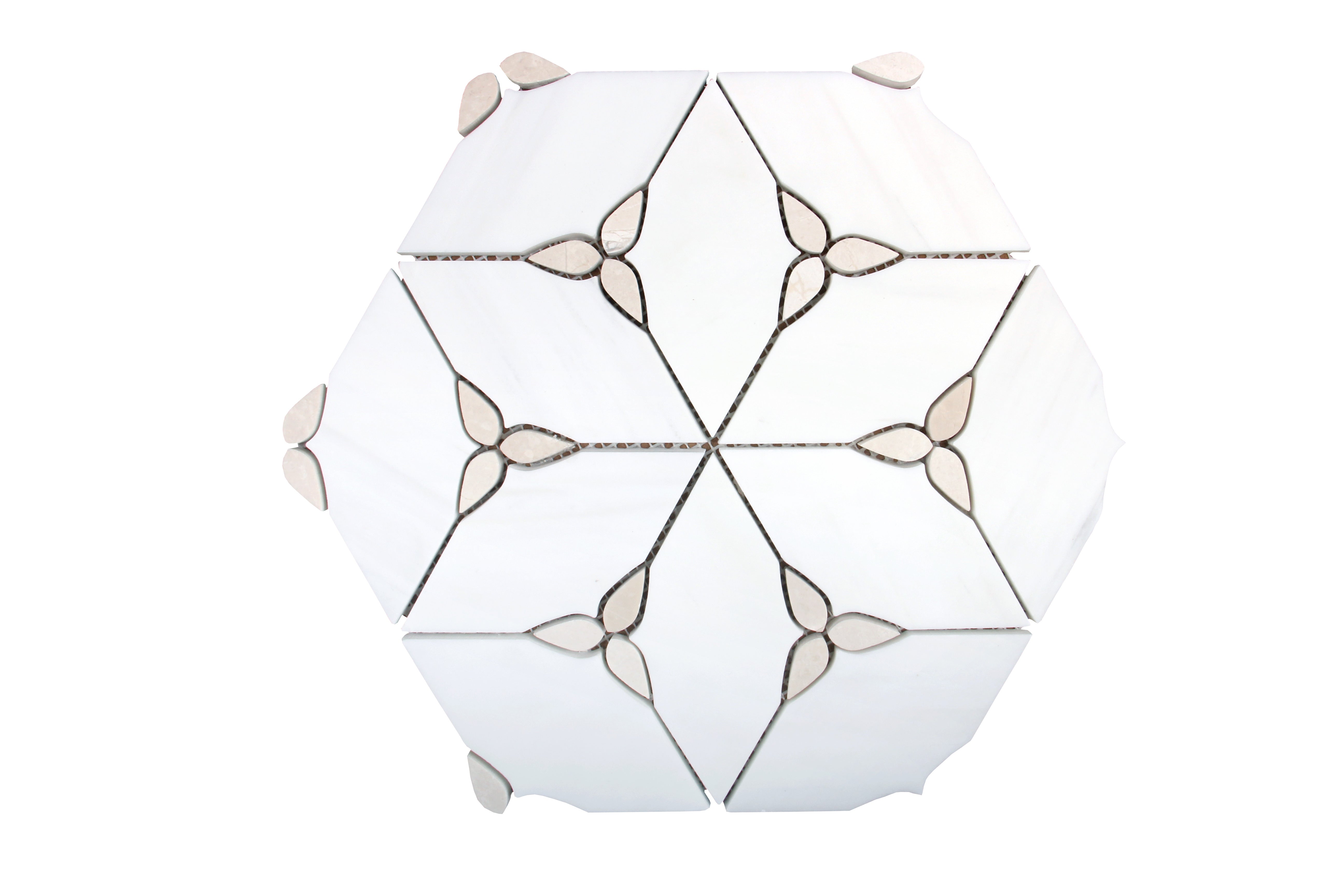 Petal Hex Beige & Dolomite Marble Waterjet Mosaic Tile