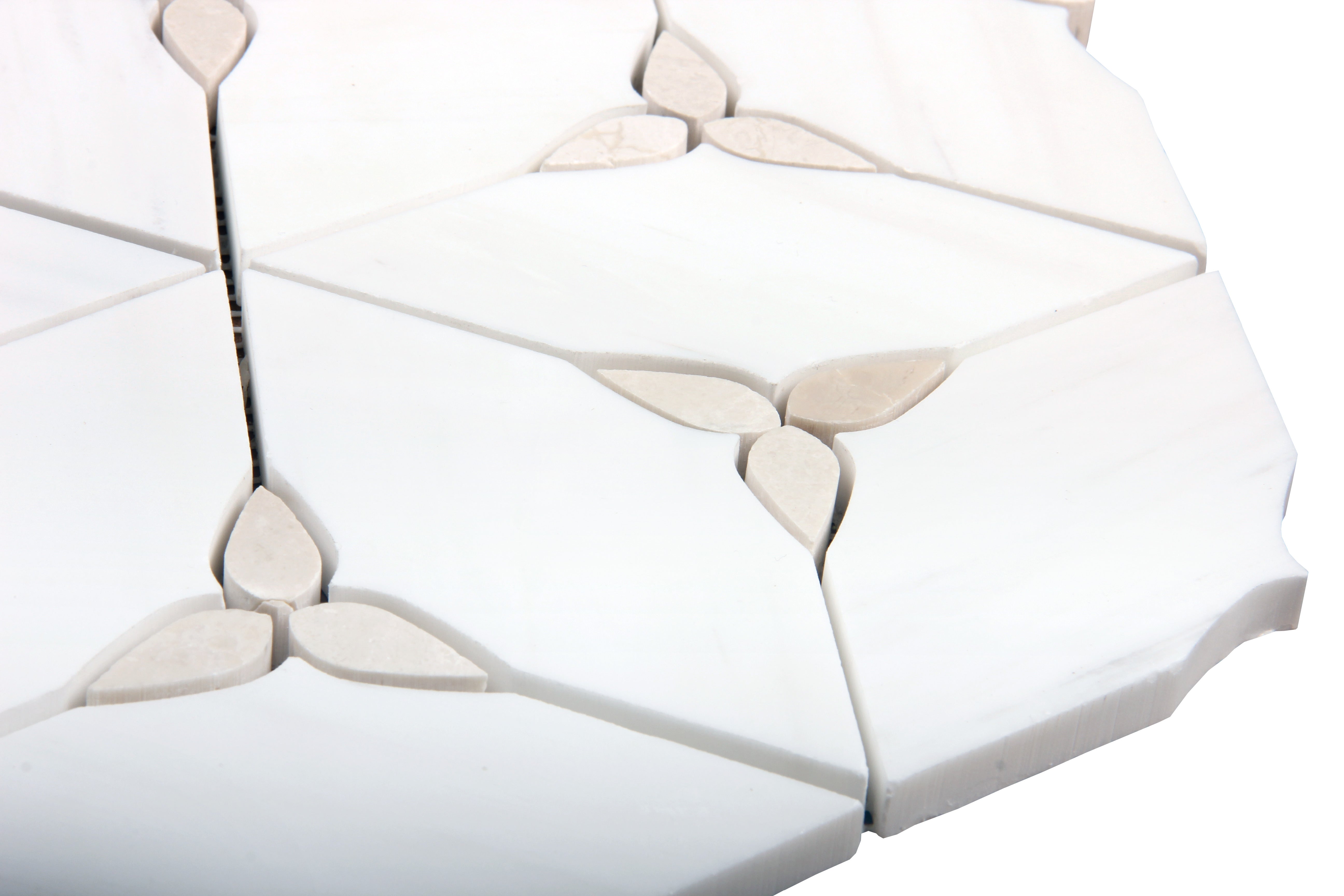 Petal Hex Beige & Dolomite Marble Waterjet Mosaic Tile