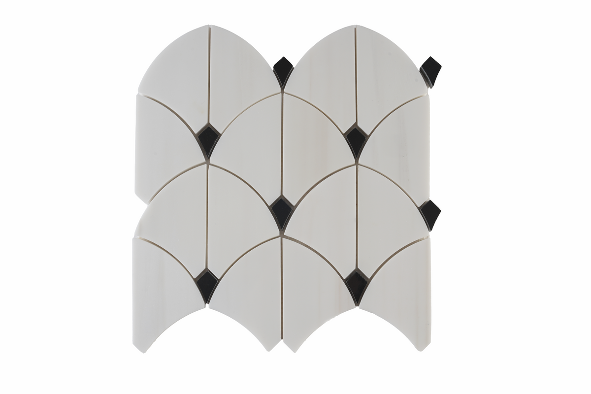 Archie Dolomite Black Dot Polished Marble Mosaic Tile with white and black contrast