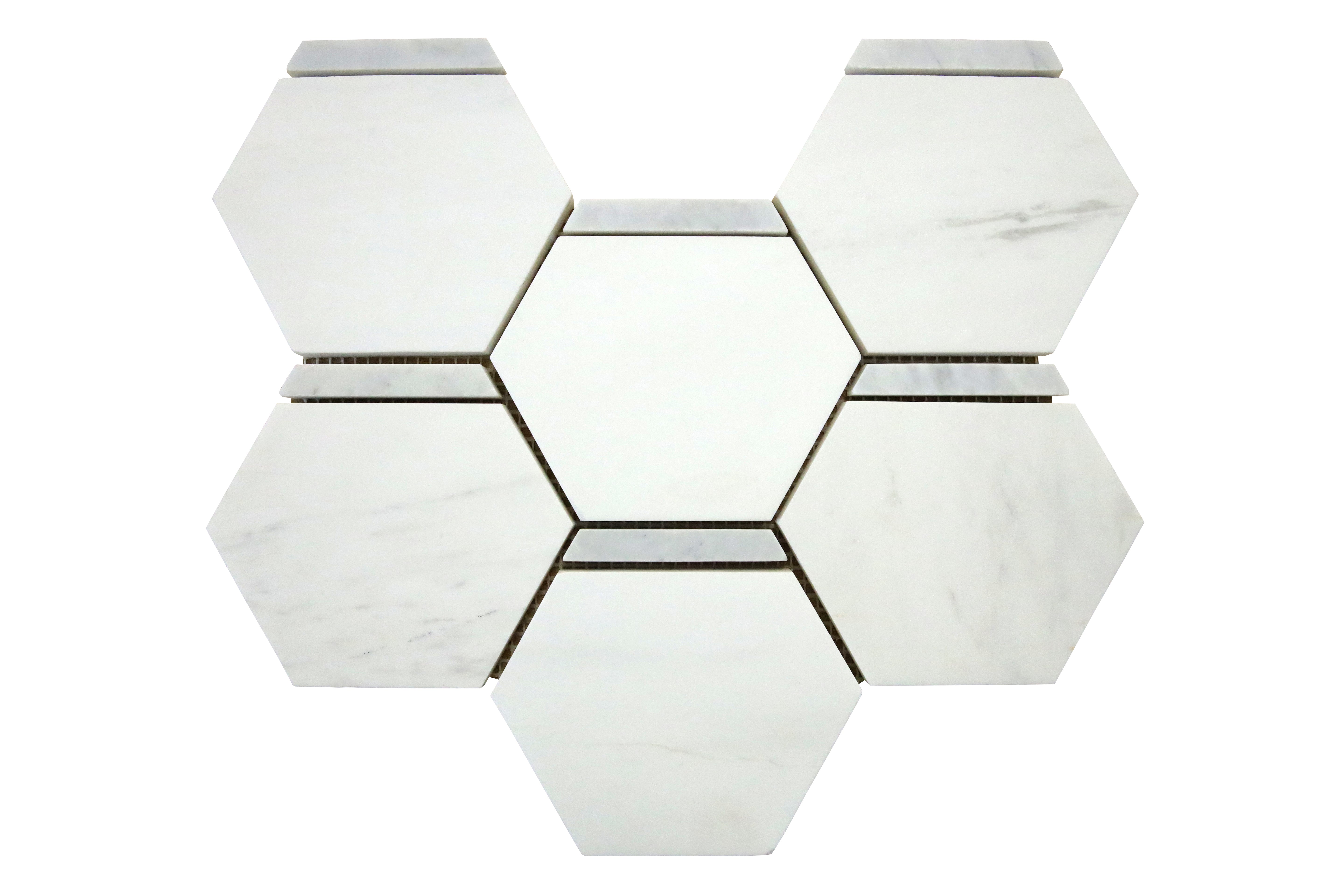 Dolomit Hex with Carrara Strip marble mosaic tile with honed geometric hexagon pattern