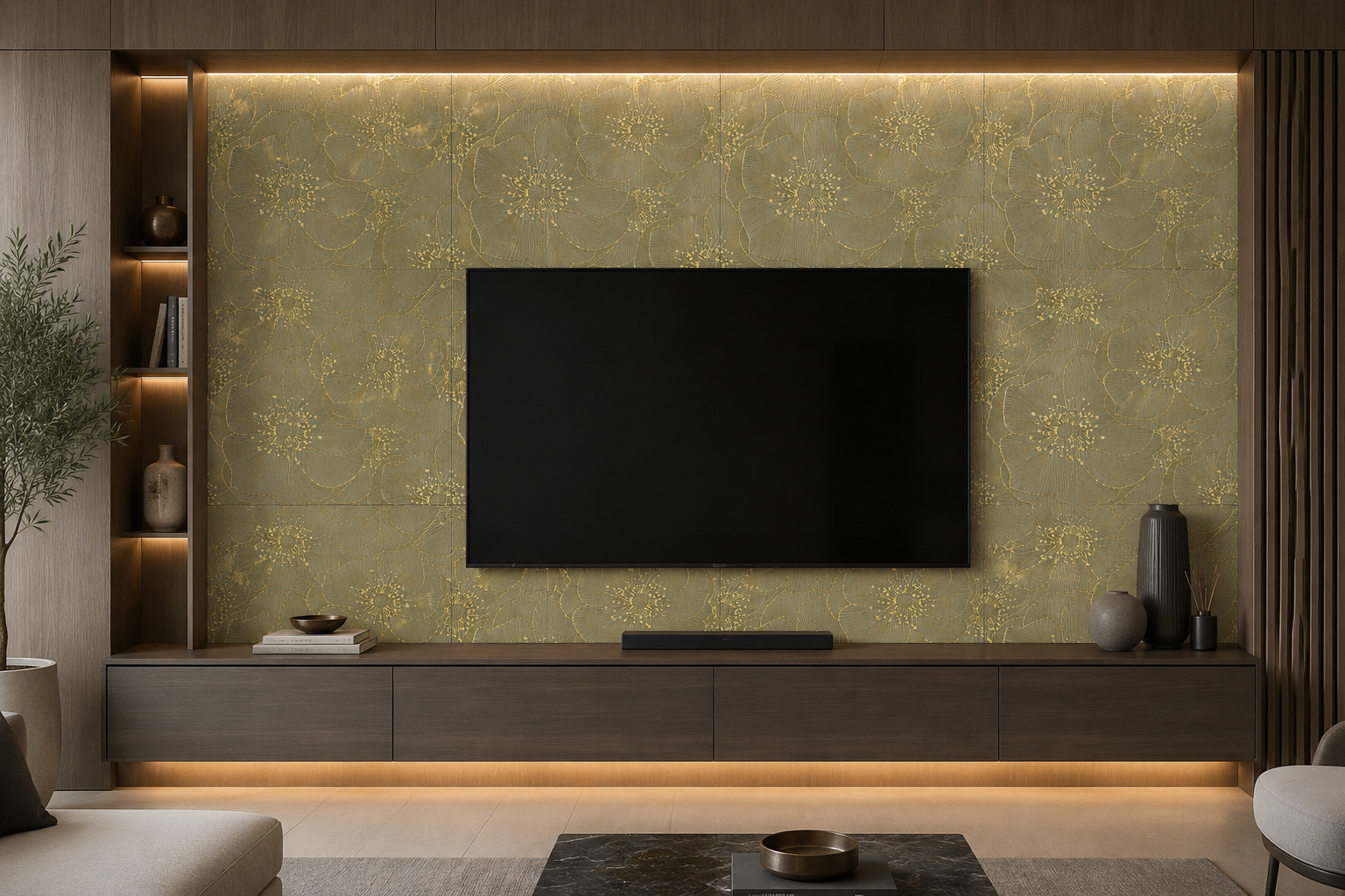 Golden Blossom 18x18 Floral Decorative Tile