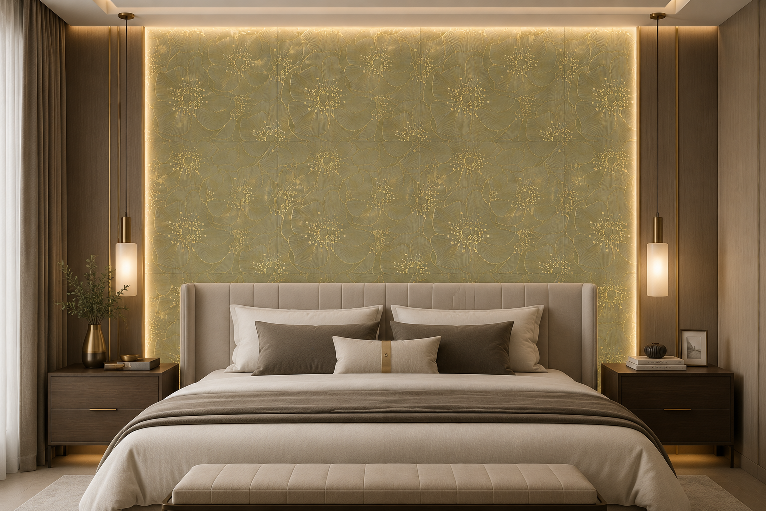 Golden Blossom 18x18 Floral Decorative Tile