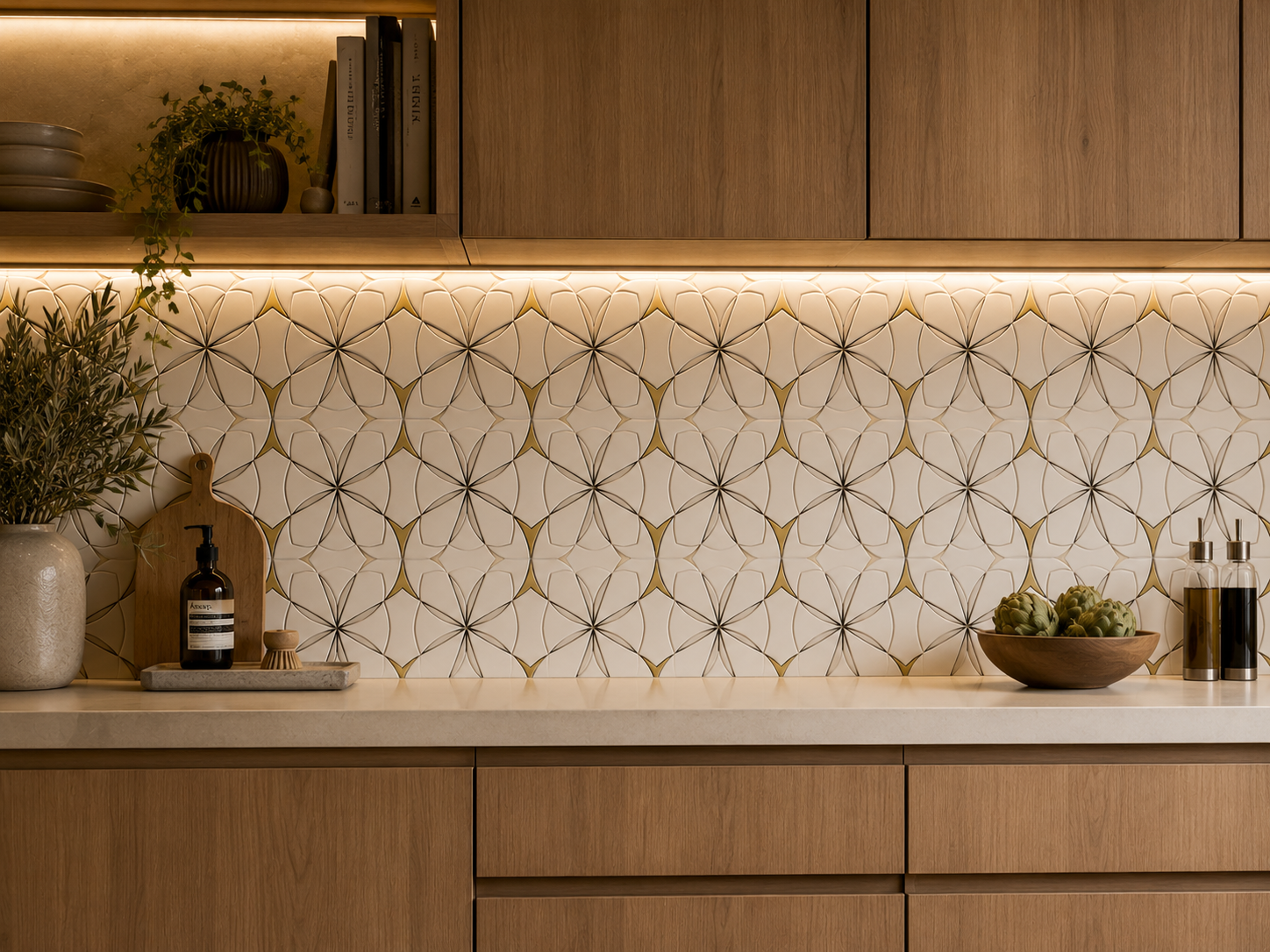 Waterjet Monaco Thassos Brass Stainless Steel Mosaic Tile
