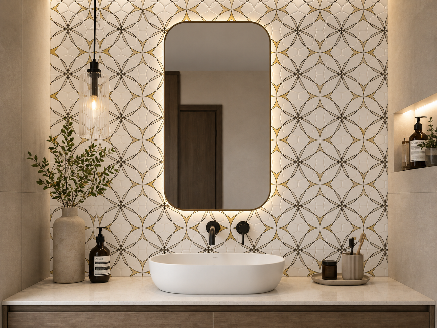 Waterjet Monaco Thassos Brass Stainless Steel Mosaic Tile