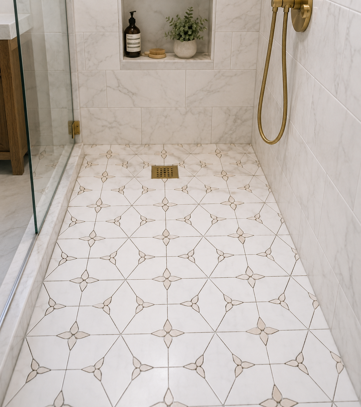 Petal Hex Beige & Dolomite Marble Waterjet Mosaic Tile