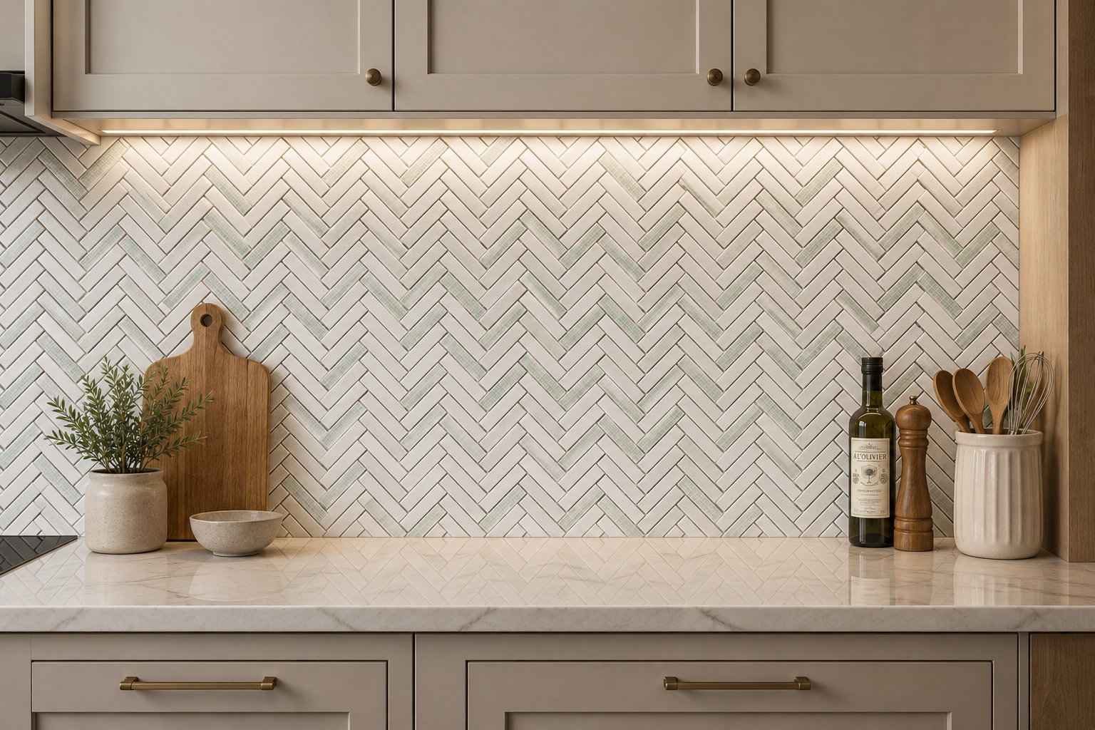 Verde White Herringbone Marble Mosaic Tile
