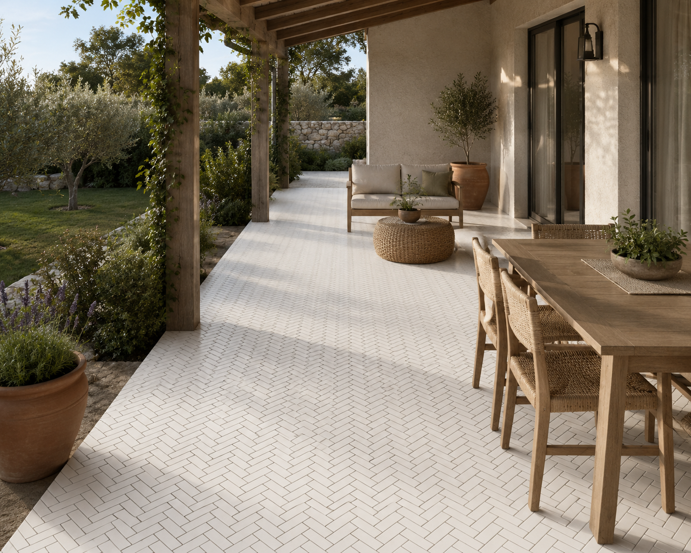 Thassos Herringbone Marble Mosaic Tile