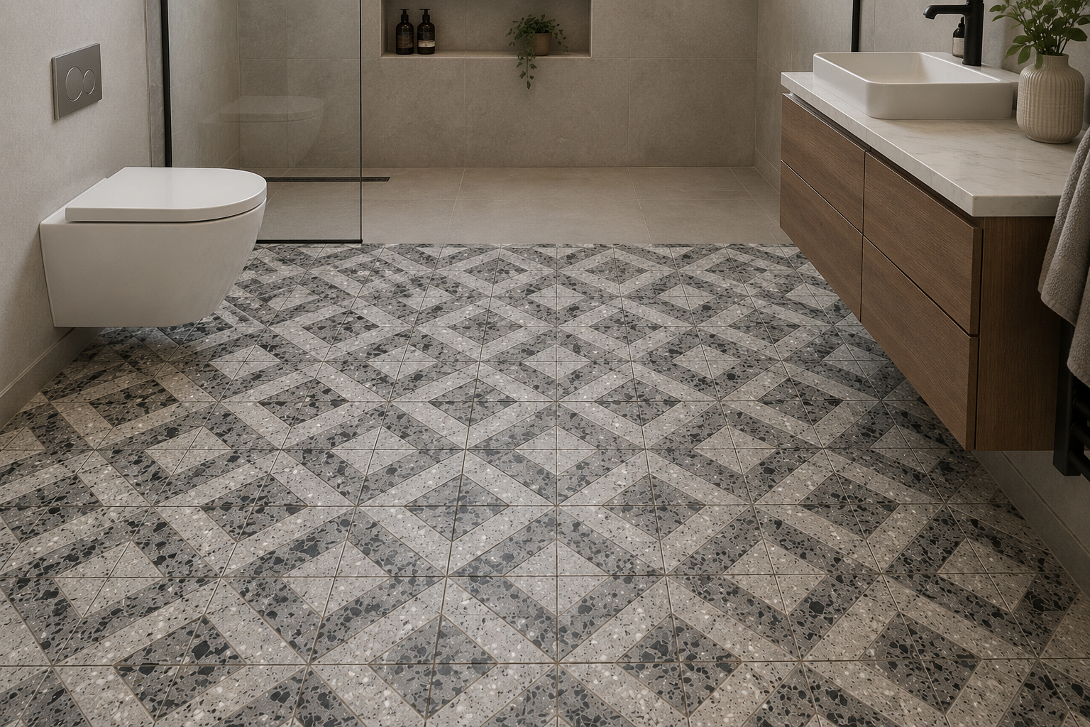 Cross Terrazzo Grey Black Mosaic Tile