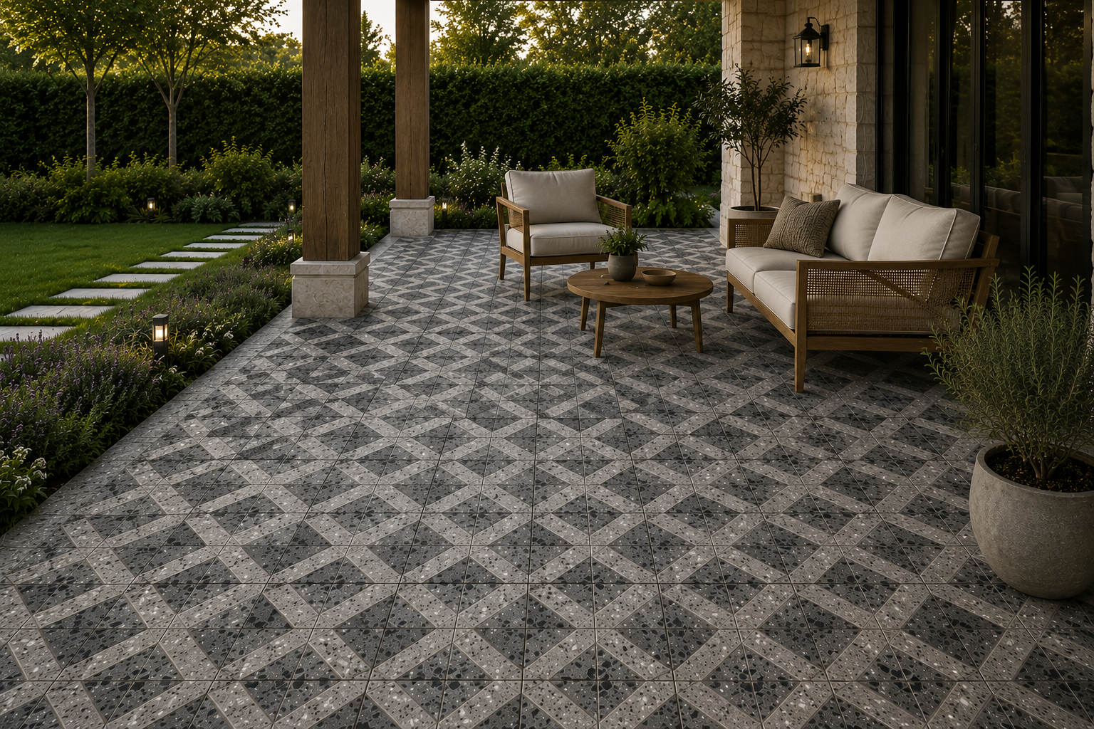 Cross Terrazzo Grey Black Mosaic Tile