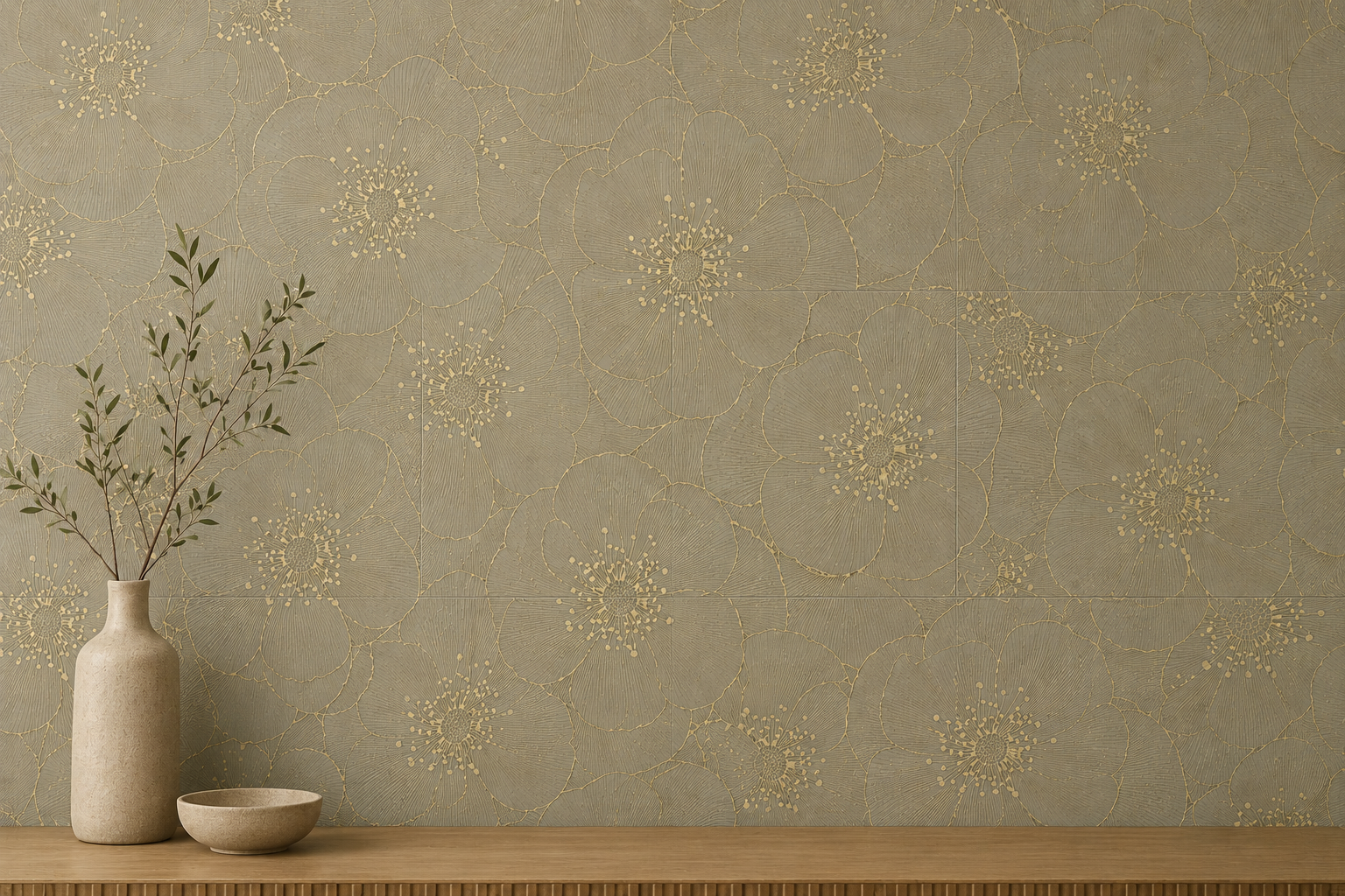 Golden Blossom 18x18 Floral Decorative Tile