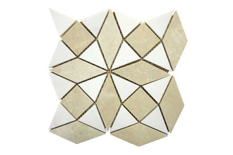 Athena Cream & Dolomite Marble Waterjet Mosaic Tile