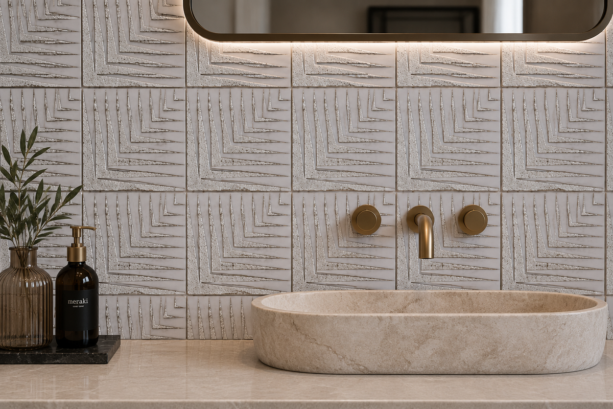 Agape White Gold Marble Geometric Mosaic Tile