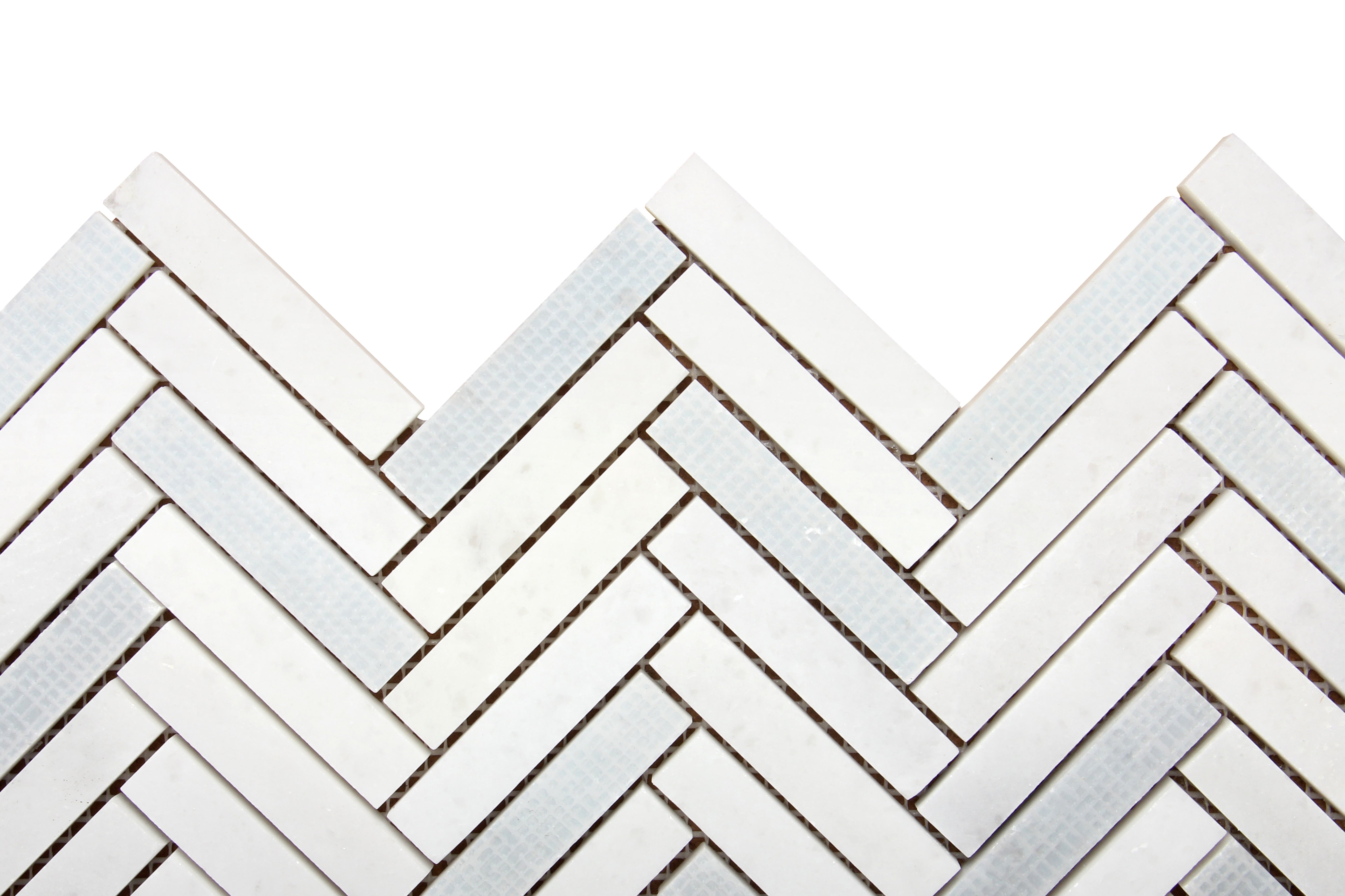 Azul White Herringbone Marble Mosaic Tile