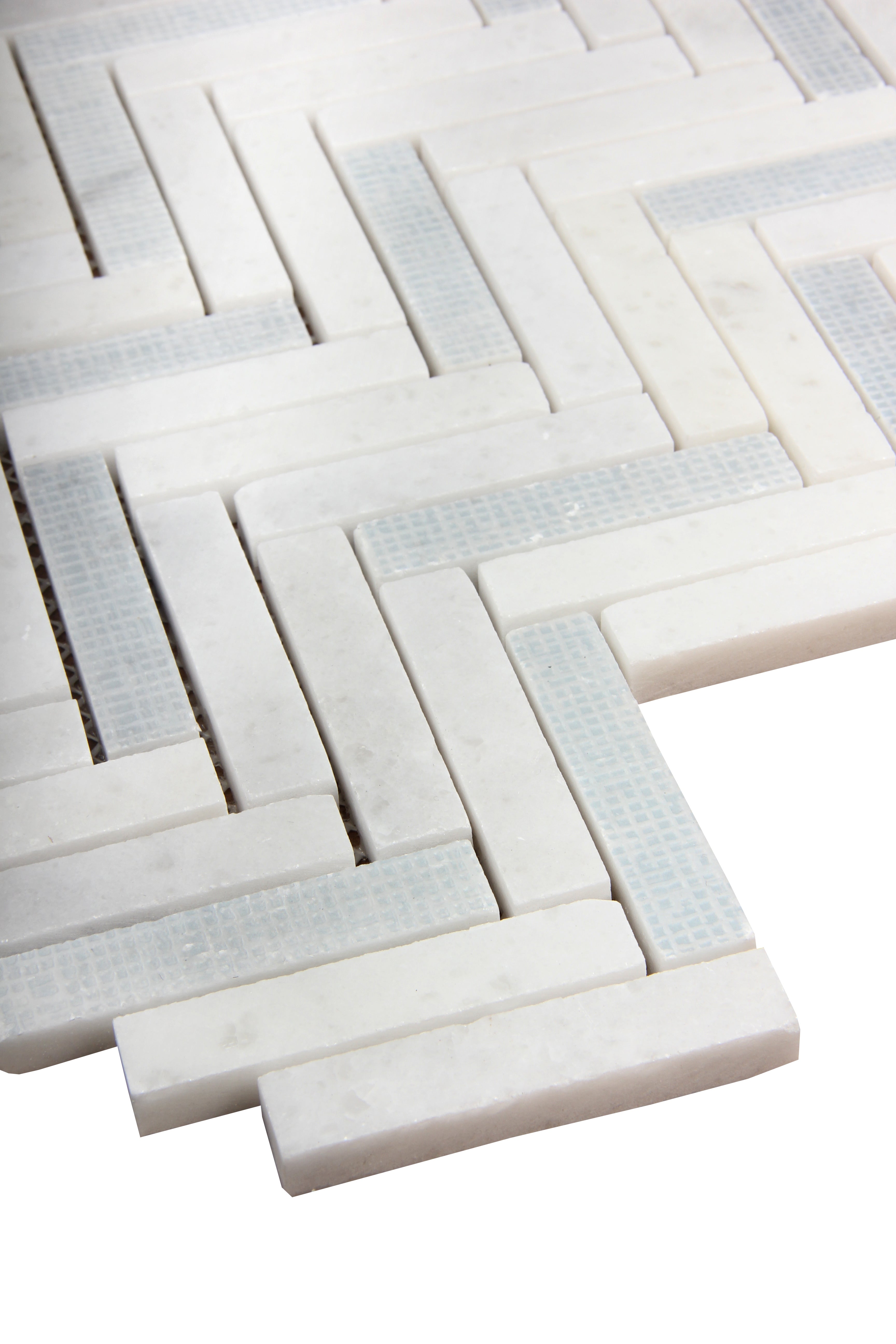 Azul White Herringbone Marble Mosaic Tile