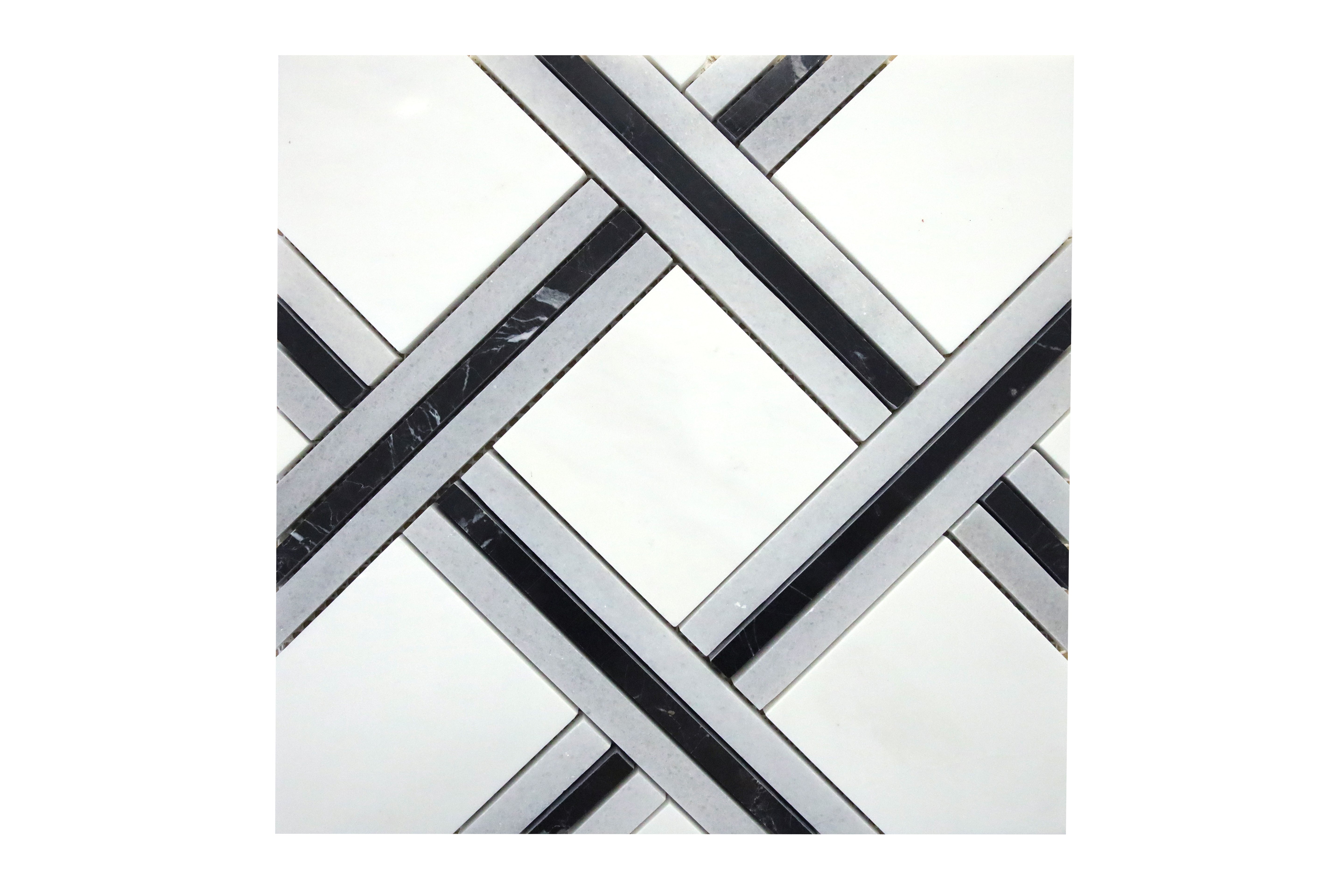 Dolomite and Ania Black marble mosaic tile with geometric polished pattern