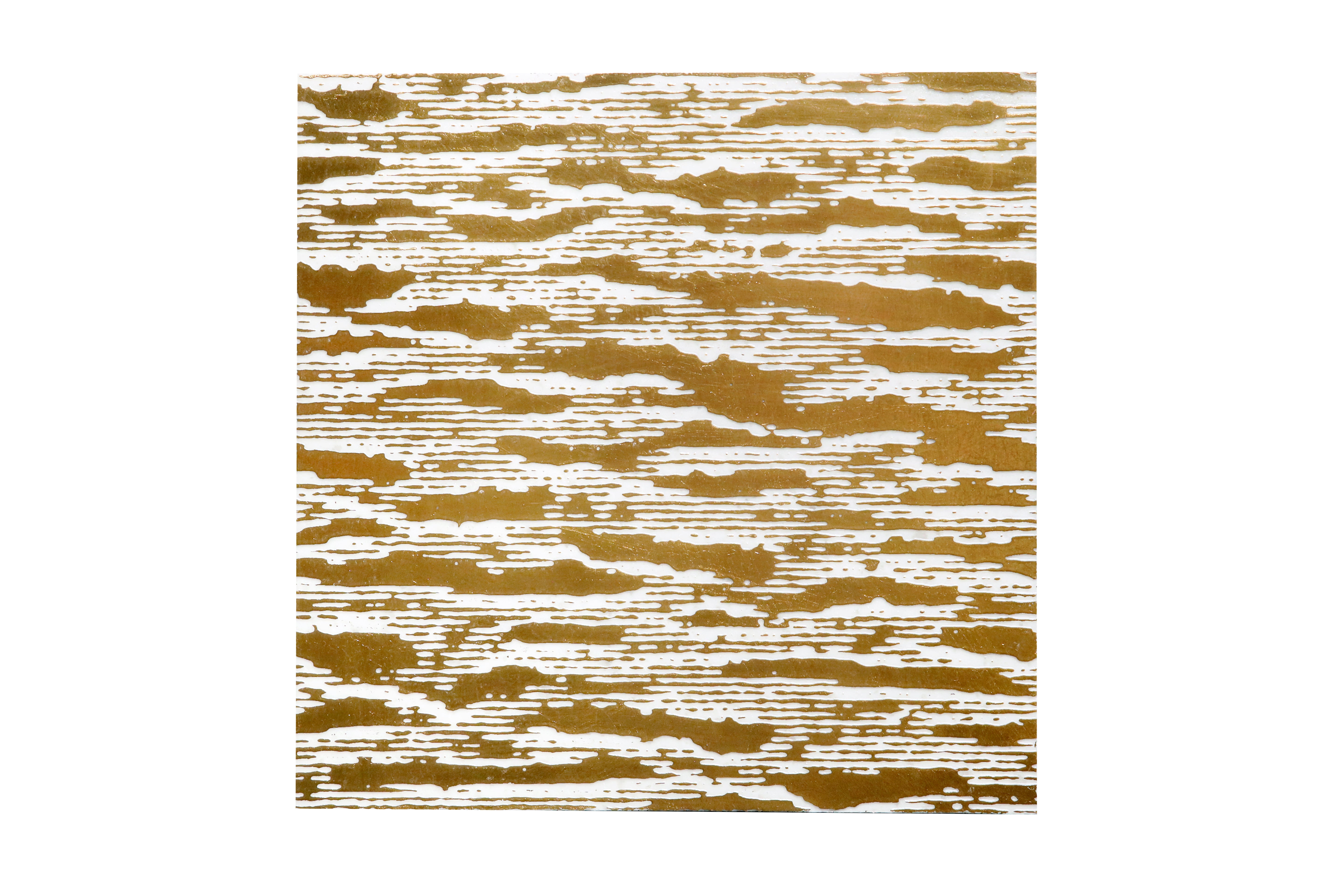 Dore Waves textured white marble decorative tile with flowing gold wave detailing