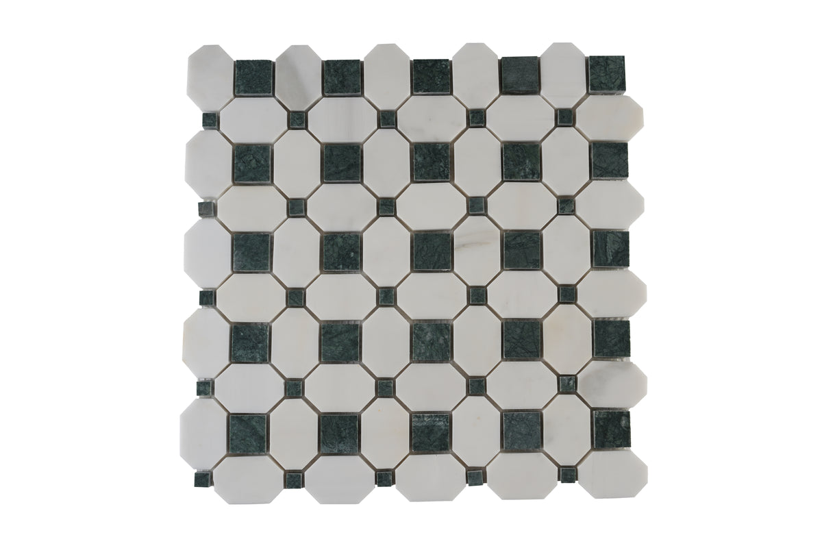 Evander Mint Dolomite and Verde Guata Polished Marble Mosaic Tile
