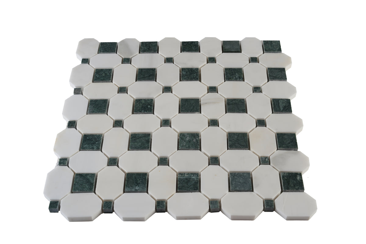 Close-up of Evander Mint Polished Marble Mosaic showing natural stone variation
