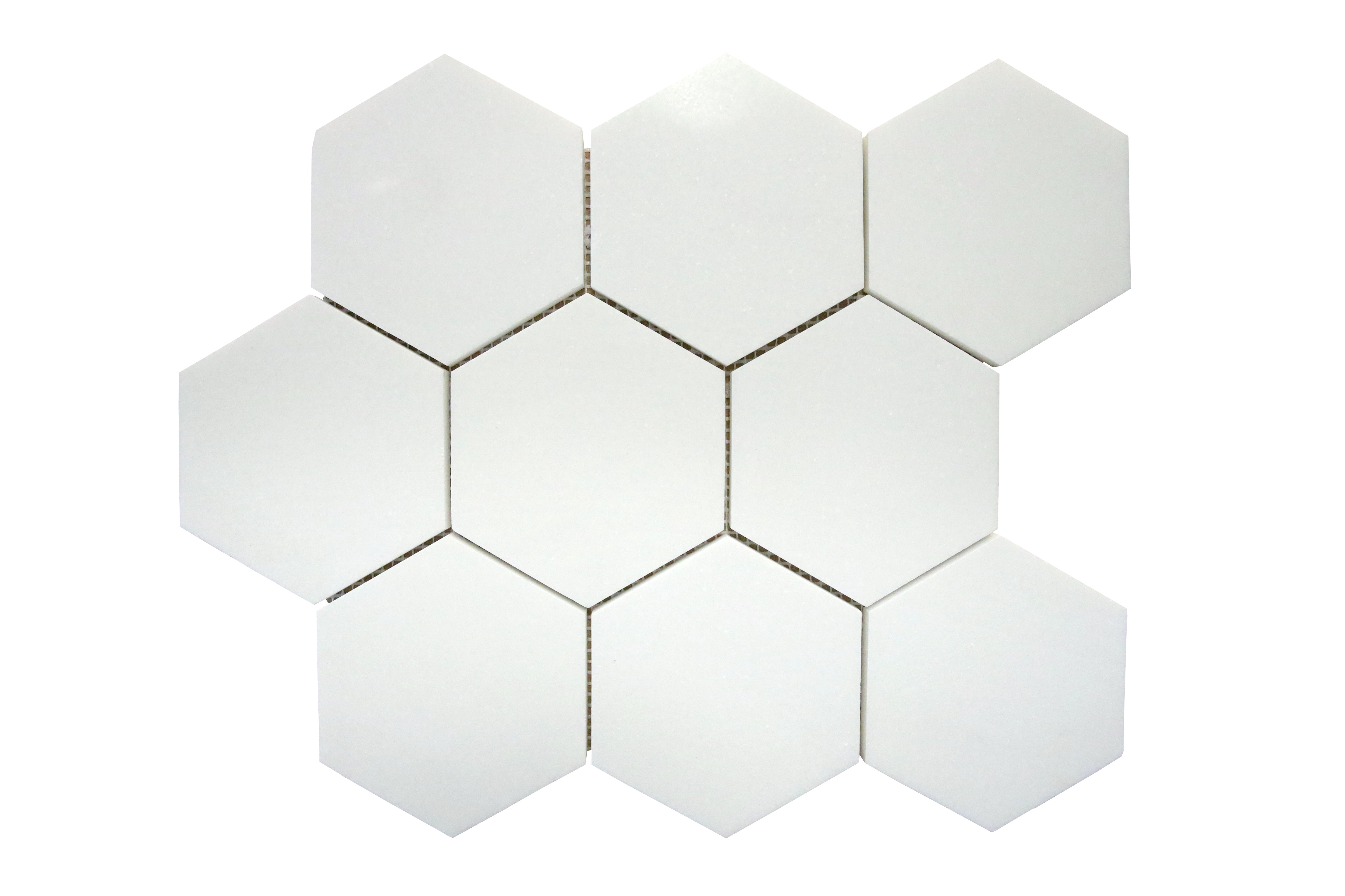 Thassos 4 inch hexagon polished white marble mosaic tile