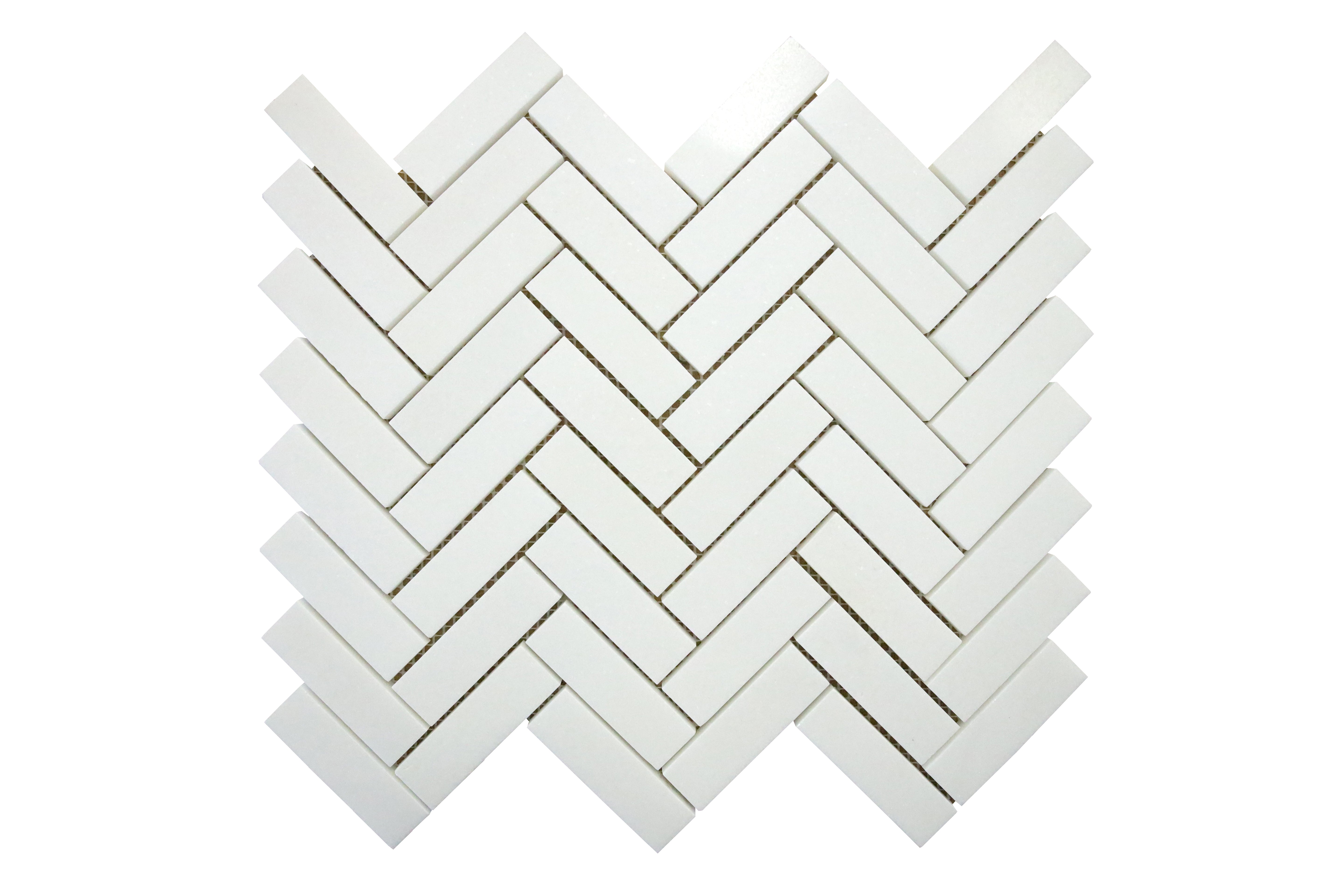 Thassos Herringbone marble mosaic tile with polished white marble pattern