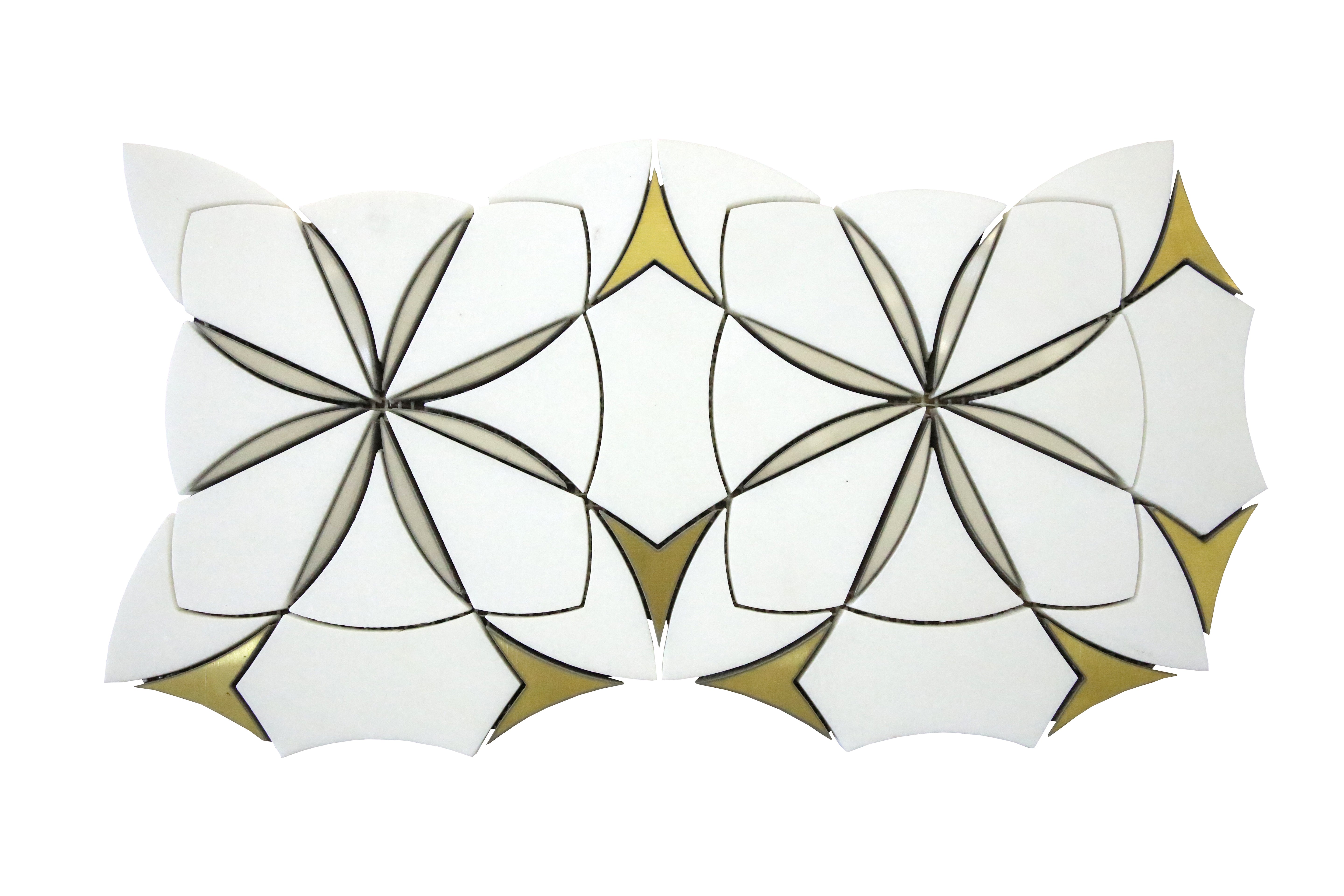 Waterjet Monaco Thassos brass stainless steel mosaic tile with geometric floral pattern