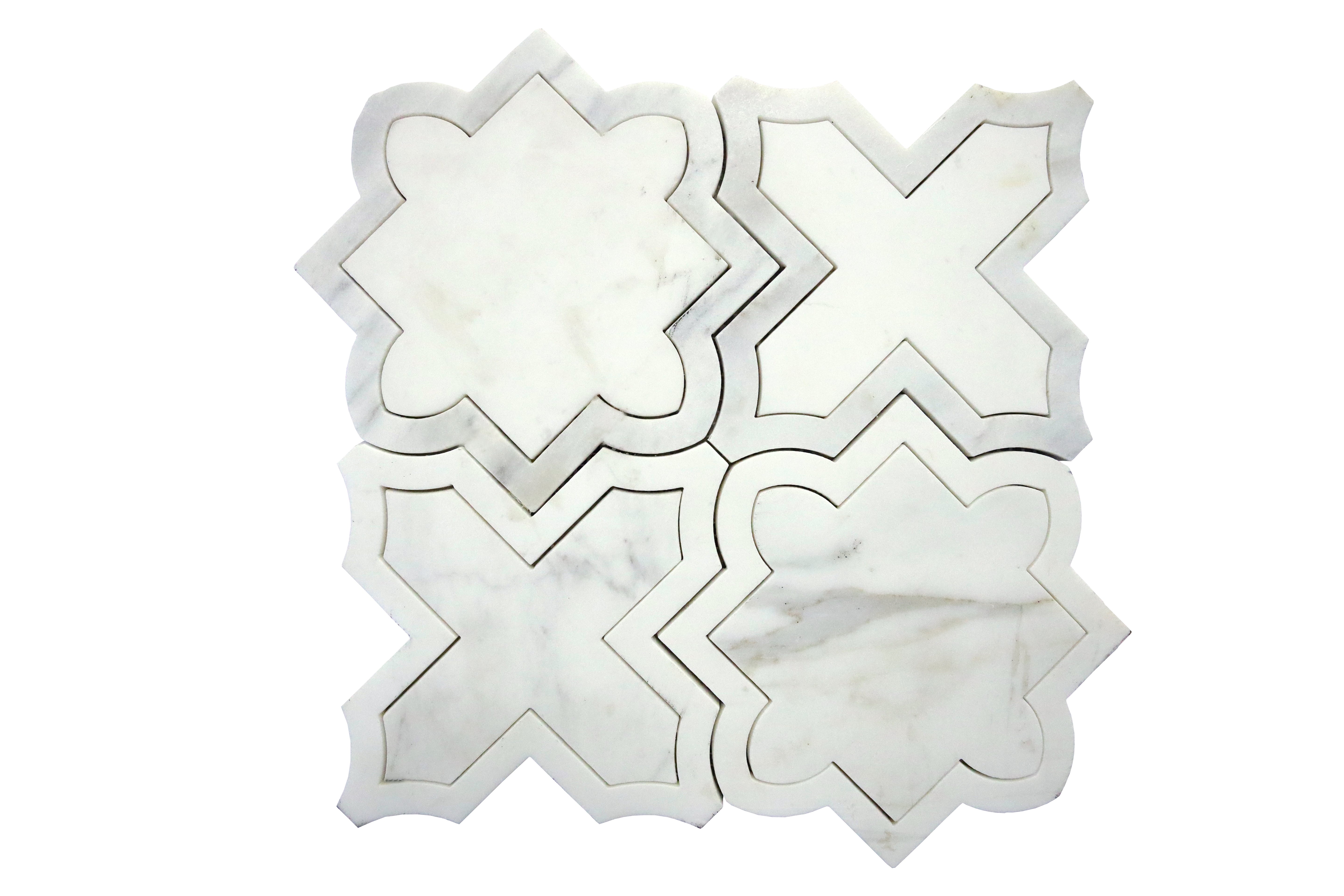 White Dolomite and Turkish Carrara marble waterjet mosaic tile with geometric pattern